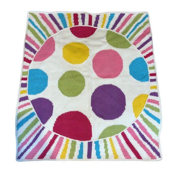 Colorful Polka Dot Knitted Baby Blanket 26" x 31” Reversible Soft Cotton ArtWalk - Picture 1 of 6